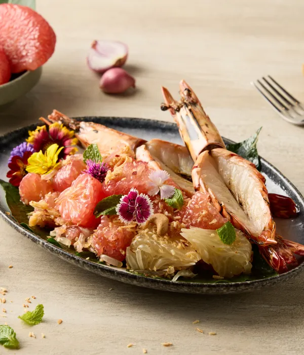 柚子沙拉配虎虾